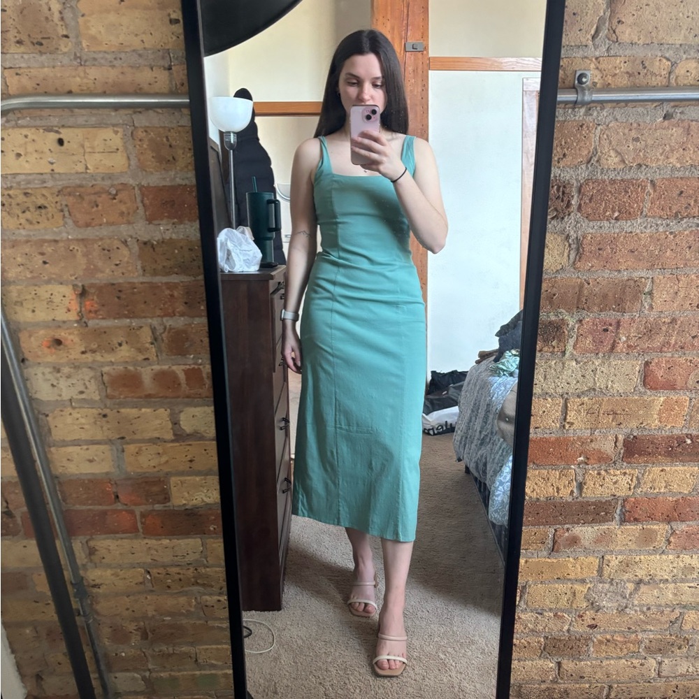 Abercrombie Teal Square Neck Sleeveless Sheath Midi Dress